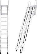 11 Steps Ceiling Mount Attic Staircase with Handrails, Foldable Loft | Includes 11-step wall-mounted attic stairs with handrails for home or garage. Space-saving foldable design, high stability,