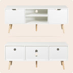 ALINE FURNITURE White TV Stand for 50 55 60+ inch TVs - Media Console with 2 Cabinets & Open Shelves, Solid Wood Legs - TV Consoles for Living Room - 22" H Entertainment Center for Bedroom