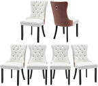 Velvet Dining Chairs Set of 6, High-end Tufted Upholstered Dining Chair with Ring Pull and Solid Wood Legs, Modern Dining Room Chairs for Dining Room, White PU & Pink Velvet