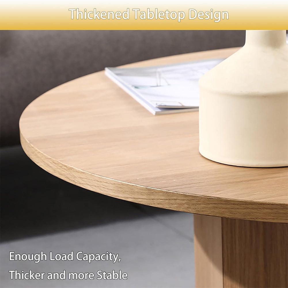 Round Wood End Table with Thickened Top and Petal-Shaped Base, Space-Saving S...