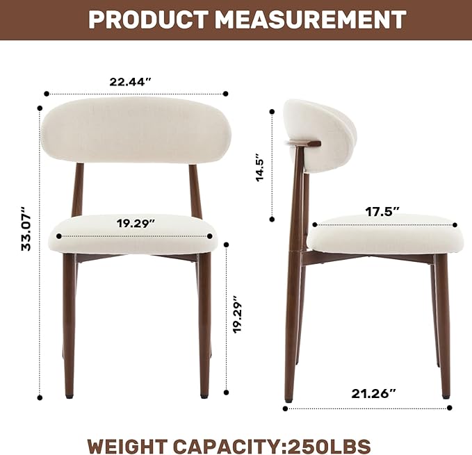 UVV Dining Chairs Set of 4, Metal Kitchen Chairs with Modern Fabric Upholstered for Dining Room, Beige