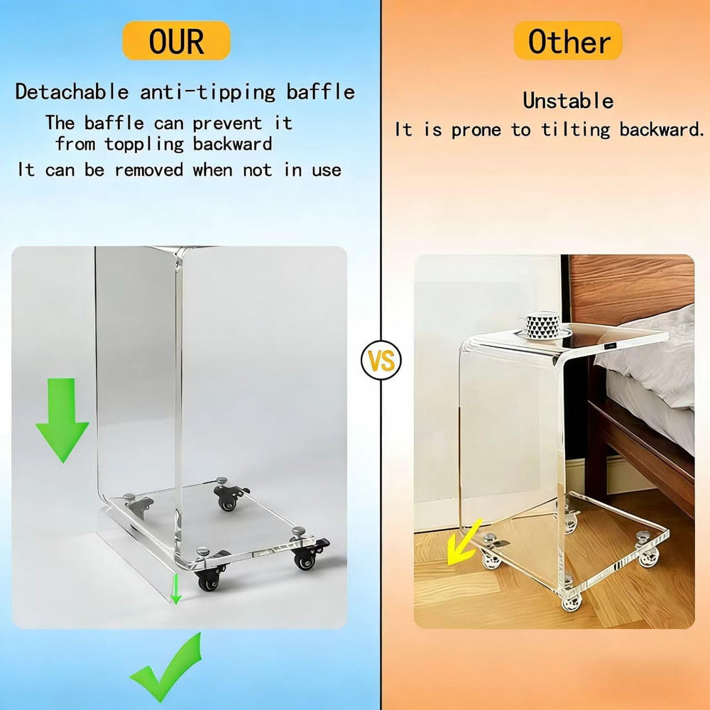 Acrylic Clear Movable End Table -26" h C-Shaped Modern Rolling Bedside/S...