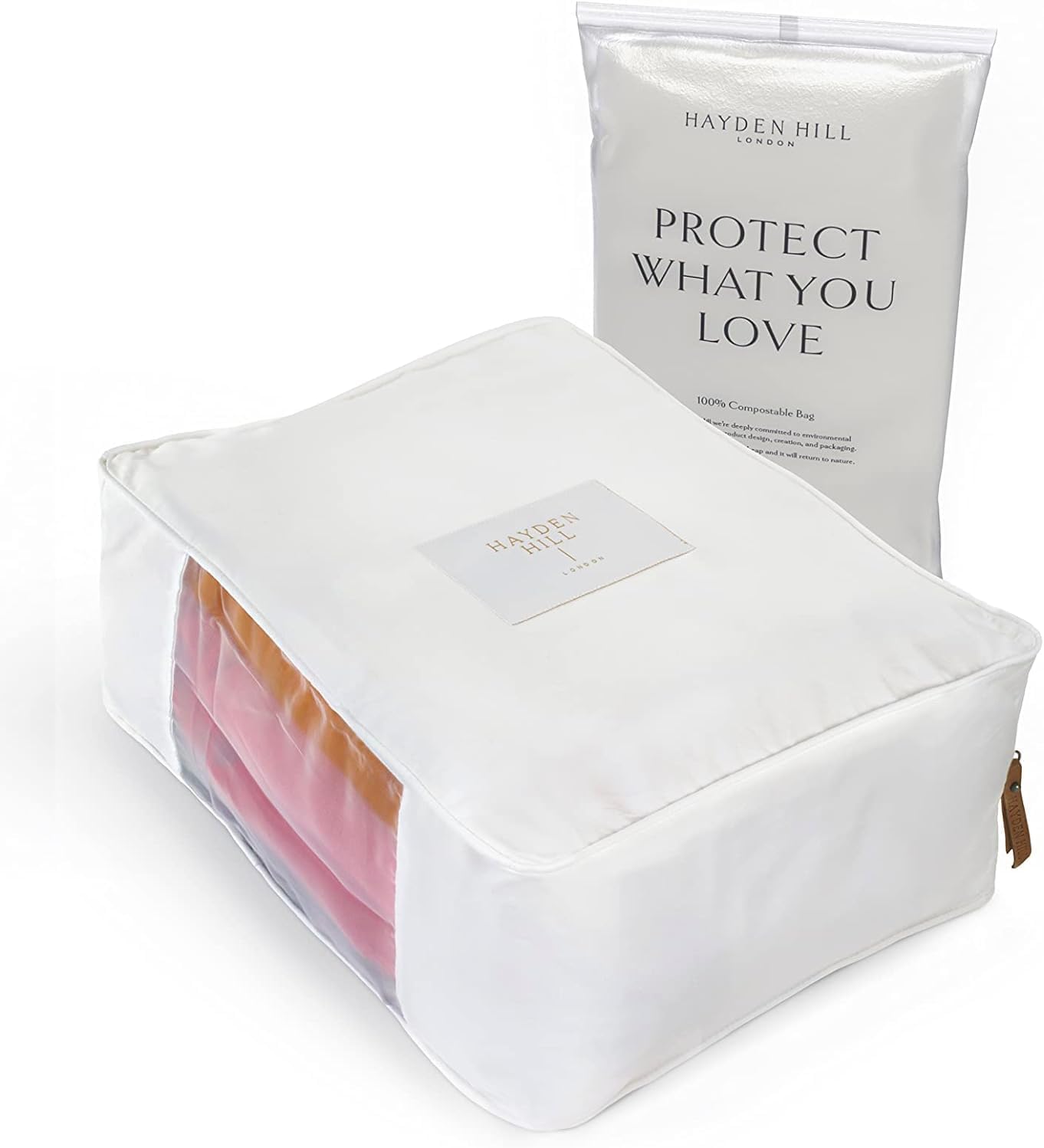 Hayden Hill Luxury Organic Cotton Sweater Storage Bag For Cashmere 15 Inch | Fits 4 Fine Knits, Breathable, Moth Proof, Garment Storage Bag For Cashmere, Zippered, Certified Carbon Neutral, White