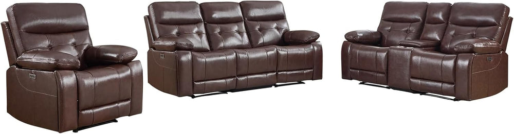 CANMOV Genuine Leather Power Reclining Sofa Set,Living Room Furniture Sofa Se...