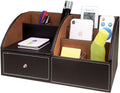NA PU leather Desk Organizer with drawer pen holder for desk Multifunctional home thickened storage box as remote control holder makeup storage organizer HeBen1036