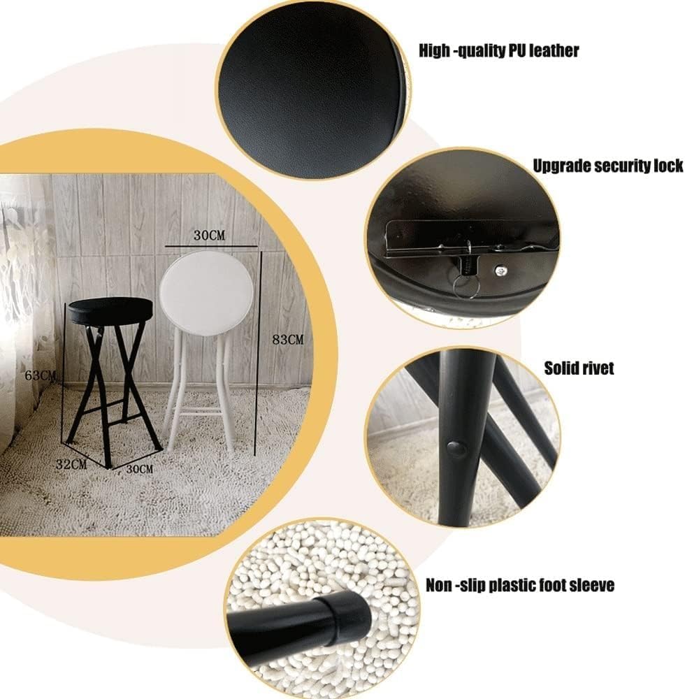 Foldable Round High Chair for Adults Compact White Folding Bar Stool Non Slip Office Stool for Kitchen(White)