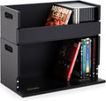 CroBlissful 2 Set Wooden DVD and CD Storage Box Cassette Tape Display Stand Holder Rack with Carrying Handle, Organizer Shelf for Movie Cases, Each Can Store up to 36 CDs and 26 DVDs (Black)