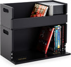 CroBlissful 2 Set Wooden DVD and CD Storage Box Cassette Tape Display Stand Holder Rack with Carrying Handle, Organizer Shelf for Movie Cases, Each Can Store up to 36 CDs and 26 DVDs (Black)
