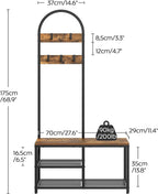YATINEY Hall Tree, Coat Rack with Shoe Storage, Entryway Bench with Coat Rack and Shoe Shelf, All-in-One Entryway Storage Organizer, for Foyer, Hallway, Cloakroom, Rustic Brown and Black MT04BRY1