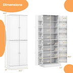 65.5" Kitchen Pantry Cabinet, Freestanding Storage Cabinet with Doors and Adjustable Shelves, 16-Tier Door Shelves with Baffle, Wooden Buffet Cupboard for Dining Room Living Room (White)