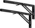 YUMORE Folding Shelf Brackets, 22 Inch Heavy Duty L Bracket, Black DIY Collapsible Shelf Bracket for Workbench Folding Table Hinge, Max Load: 330lb, Pack of 2
