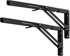 YUMORE Folding Shelf Brackets, 22 Inch Heavy Duty L Bracket, Black DIY Collapsible Shelf Bracket for Workbench Folding Table Hinge, Max Load: 330lb, Pack of 2