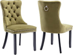 Modern Dining Chairs Set of 2, Tufted Upholstered Dining Chair with Solid Wood Legs, Olive Green Velvet Accent Chair, Sillas de Comedor, Comfy Kitchen Chairs (Olive Green, Velvet, 2Pcs)