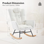 Rocking Chair Nursery, Teddy Upholstered Glider Rocker with High Backrest, Modern Rocking Accent Chair with Headrest, Comfy Armchair for Living Room, Bedroom, Offices, Beige