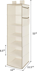 MAX Houser 6 Tier Shelf Hanging Closet Organizer, Closet Hanging Shelf with 2 Widen Straps for Storage, Foldable (Beige2)