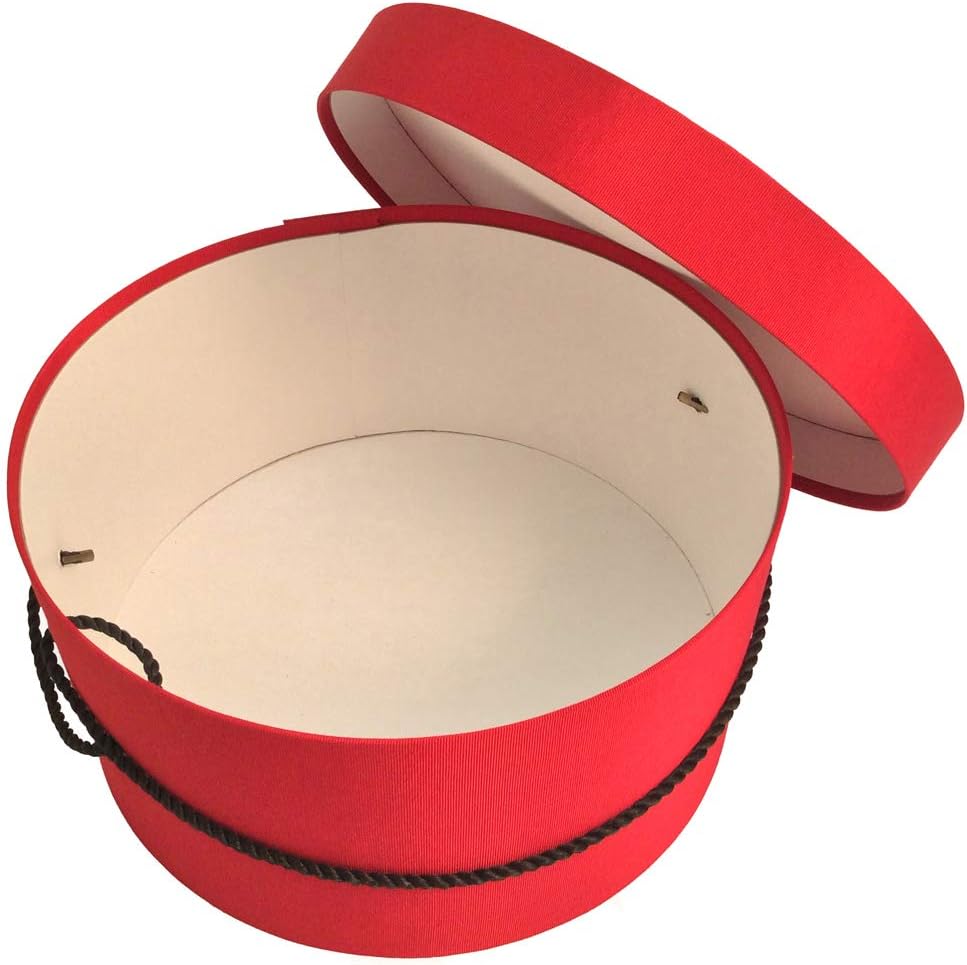 Sarah's Hat Boxes Classic Red Hat Box – 8.75" x 4.5" (Dia. x Ht.) Handmade in USA – Odorless Non-Toxic Adhesive, Cording Handle – Premium Storage for Hats & Accessories