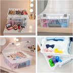Best Kept Super Satchel Double Deep with Lift-Out Tray and Removable Dividers, Stackable Home Storage Organization Container, Clear with Sliver Latches and Handle