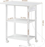 Lerliuo 3-Tier Printer Stand with Charging Station, Industrial Mobile Printer Table with Storage Shelf and Steel Frame, Rolling Printer Cart Holder with Lockable Wheels for Home, Office (White)