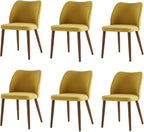 Dining Chairs Set of 6, Upholstered Kitchen Dining Room Chair Set Morden Accent Side Dinner Chair with Curved Padded Back Wood Legs for Restaurant/Cafe, Mustard