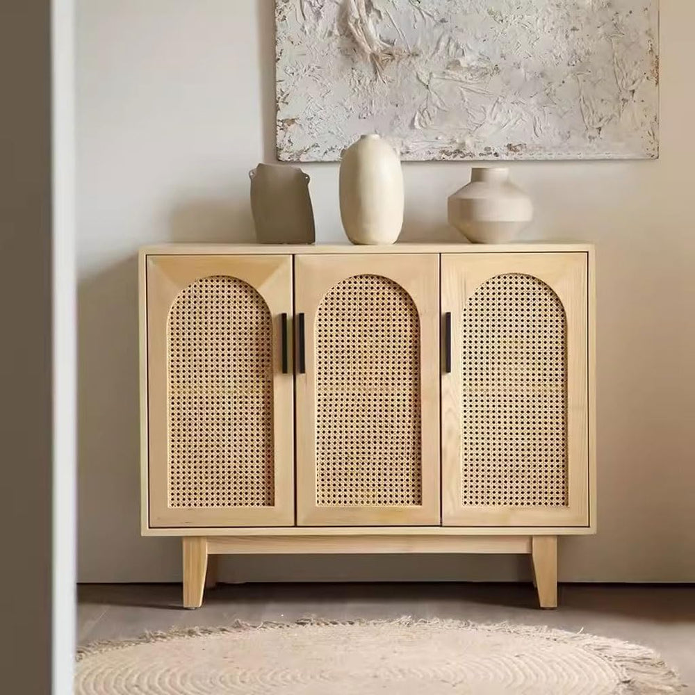 Entryway Cabinet Simple Solid Wood Rattan Dining Sideboard Nordic Home Living...