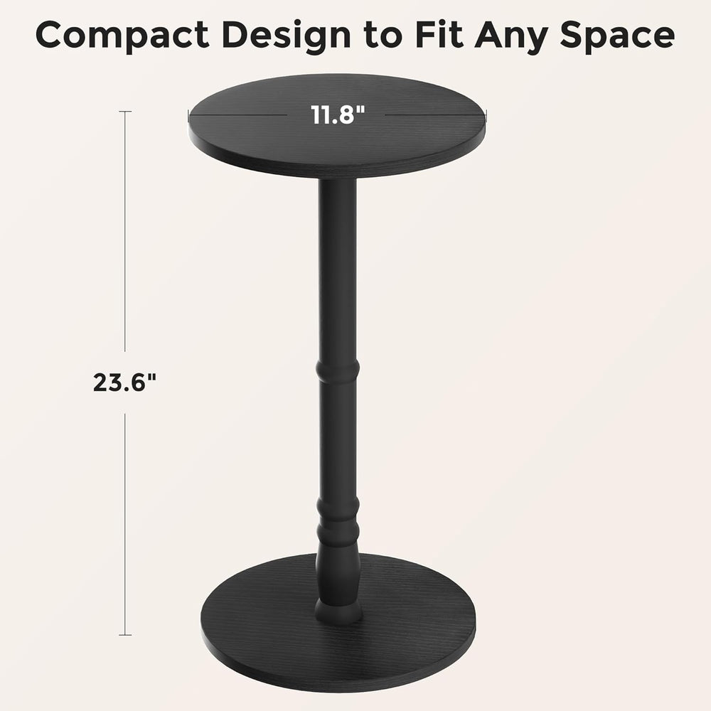 Homleke 12" Round Side Table, Solid Wood Pillar with Wood Top & Base...