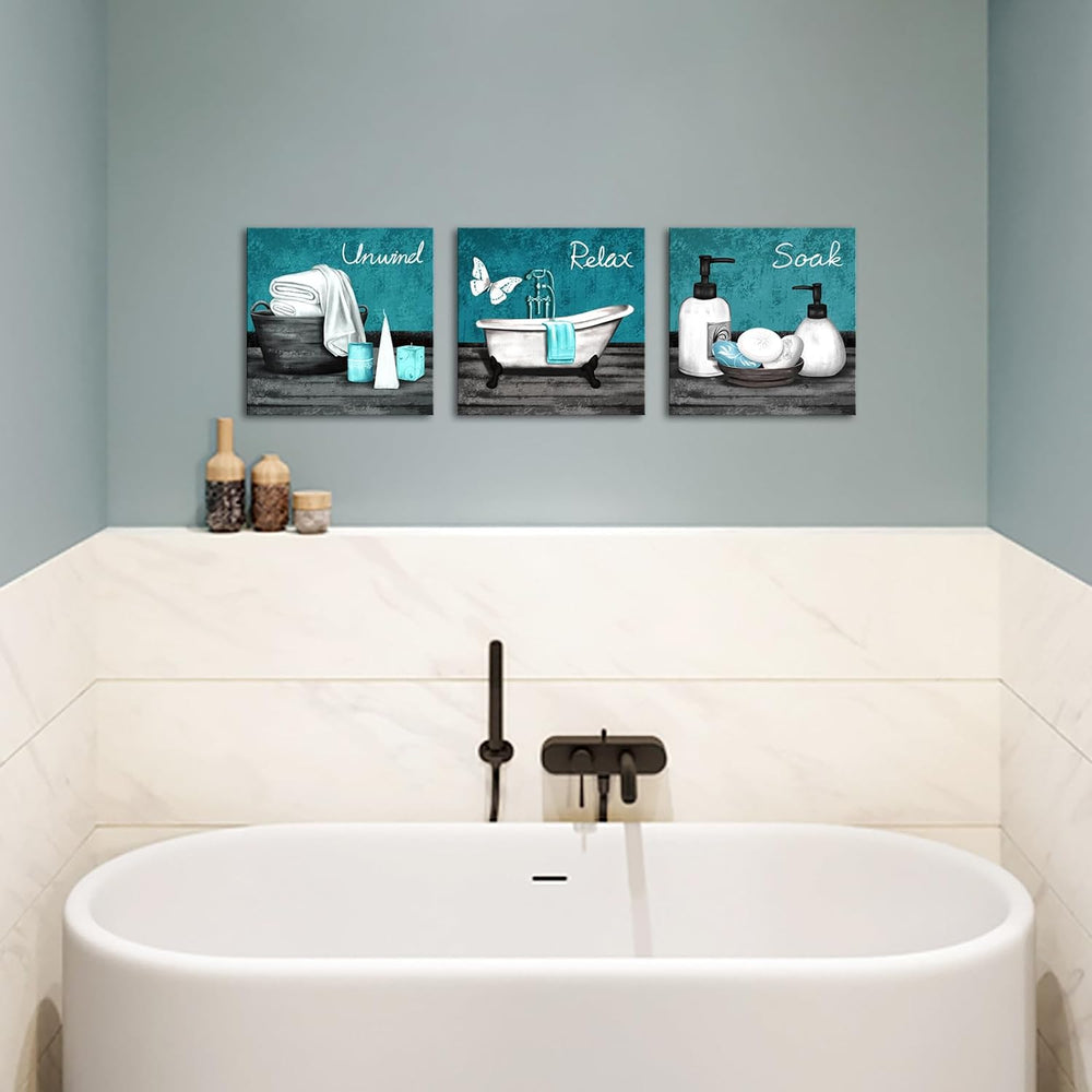 RnnJoile Teal Bathroom Decor Spa Pictures Bathtub Canvas Wall Art Relax Soak ...
