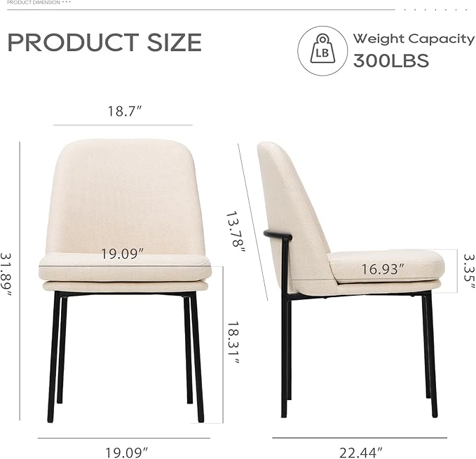 COLAMY Dining Chairs Set of 2, Modern Dining Chairs, Fabric Upholstered Dining Chairs, Kitchen Chairs with Curved Back and Metal Legs for Dining Room Kitchen Restaurant, Beige