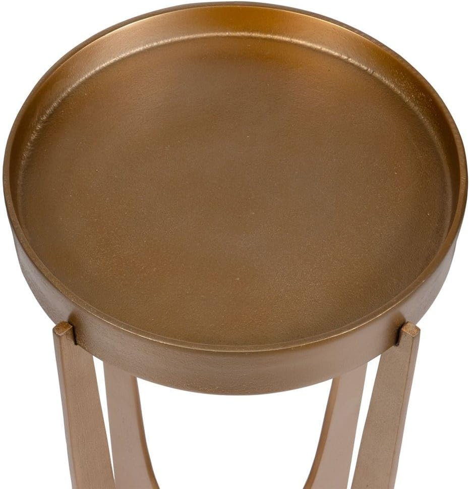 Old Brass Antique Cast Aluminum Accent Table Round Tray Top Modern Side Table...