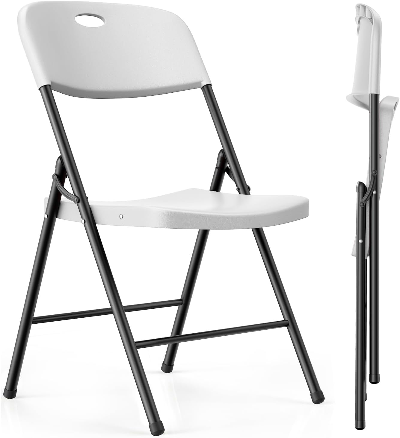 VTOY Heavy Duty Folding Chairs, 450 lbs Capacity Stackable Plastic Chairs, Durable & Comfortable for Indoor Outdoor, Wedding, Party, Patio, Office (White 2 Pack)