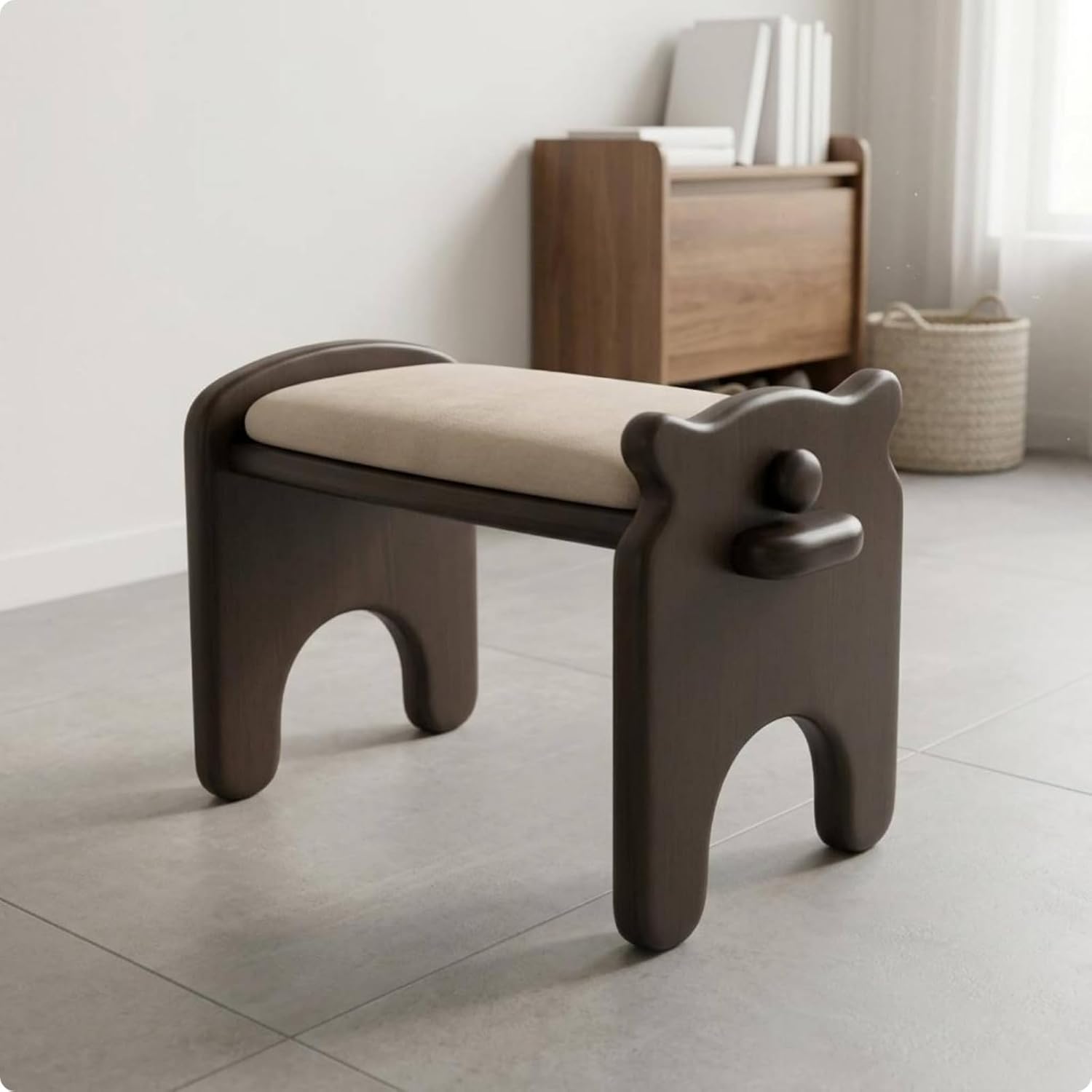 Composite Footstool Dog Shaped Stool Ottoman Bench Seat Low Stool Footrest with Solid Wood Frame PU Leather Cushion and Soft Foam Filling Suitable for, Black