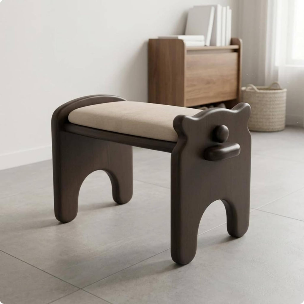Composite Footstool Dog Shaped Stool Ottoman Bench Seat Low Stool Footrest with Solid Wood Frame PU Leather Cushion and Soft Foam Filling Suitable for, Cherry Wood