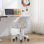 Ya-Home Kids Desk Chair Faux Fur Upholstered Swivel Reading Chair, Cute Adjustable Study Chair with White Wheels for Reading Room Bedroom, Rainbow Color