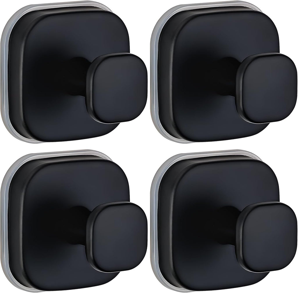 Suction Cup Hooks for Shower - Resuable Bathroom Hooks for Towels, Robes & Loofah - No-Drill Mounting on Kitchen,Walls,Metal,Glass,Mirrors,Tile & Smooth Non-Porous Surfaces (4, Matte Black)