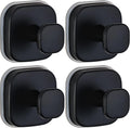 Suction Cup Hooks for Shower - Resuable Bathroom Hooks for Towels, Robes & Loofah - No-Drill Mounting on Kitchen,Walls,Metal,Glass,Mirrors,Tile & Smooth Non-Porous Surfaces (4, Matte Black)