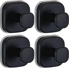Suction Cup Hooks for Shower - Resuable Bathroom Hooks for Towels, Robes & Loofah - No-Drill Mounting on Kitchen,Walls,Metal,Glass,Mirrors,Tile & Smooth Non-Porous Surfaces (4, Matte Black)