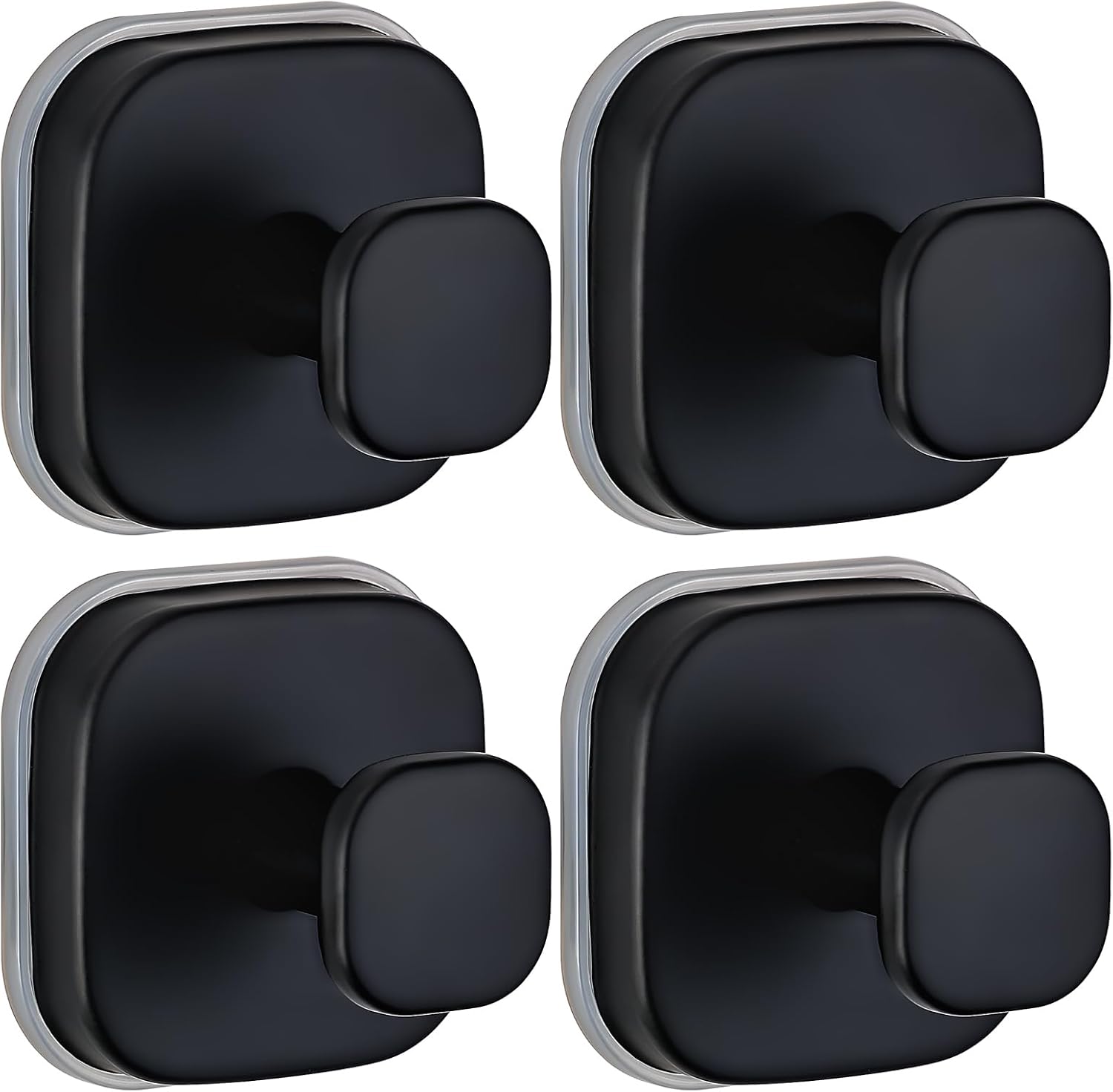 Suction Cup Hooks for Shower - Resuable Bathroom Hooks for Towels, Robes & Loofah - No-Drill Mounting on Kitchen,Walls,Metal,Glass,Mirrors,Tile & Smooth Non-Porous Surfaces (4, Matte Black)