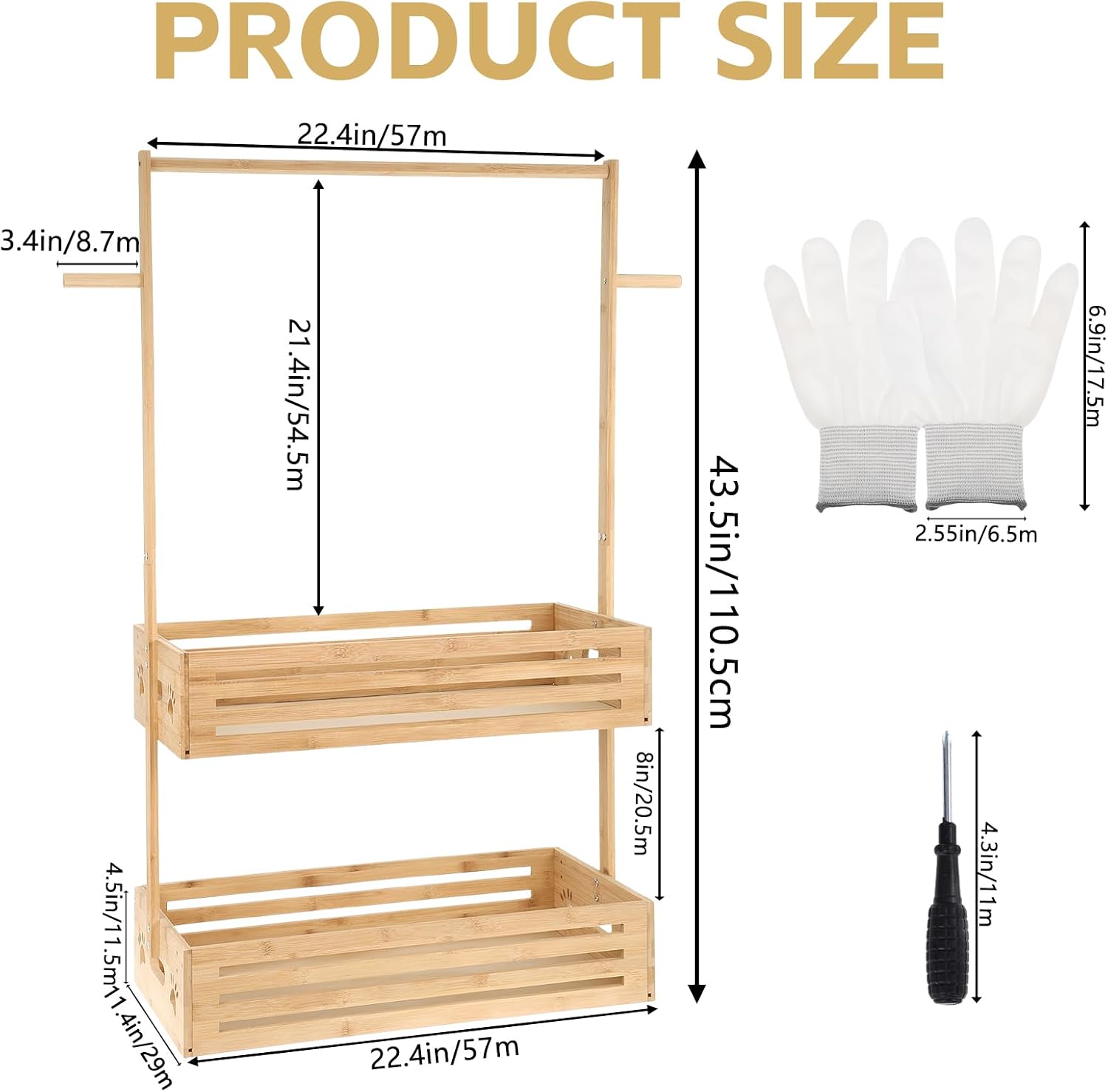 Extra Large Kids Clothing Rack for Toddler, Pet Clothes Rack with Double Storage Baskets & Hanging Rod, Baby Clothes Closet Stand for Nursery Room