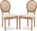 Upholstered Dining Chairs Set of 2 French Country Oval Fabric Back Kitchen Side Chair with Wood Legs for Dining Room, Kitchen, Restaurant(Beige-Velvet)