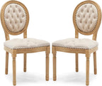 Upholstered Dining Chairs Set of 2 French Country Oval Fabric Back Kitchen Side Chair with Wood Legs for Dining Room, Kitchen, Restaurant(Beige-Velvet)