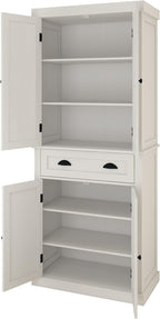 Freestanding Kitchen Pantry with Dawer, 4 Shelves, 2 Double Doors, Rectangular Storage Cabinet, Modern Minimalist, for Living Room, Dining Room, White
