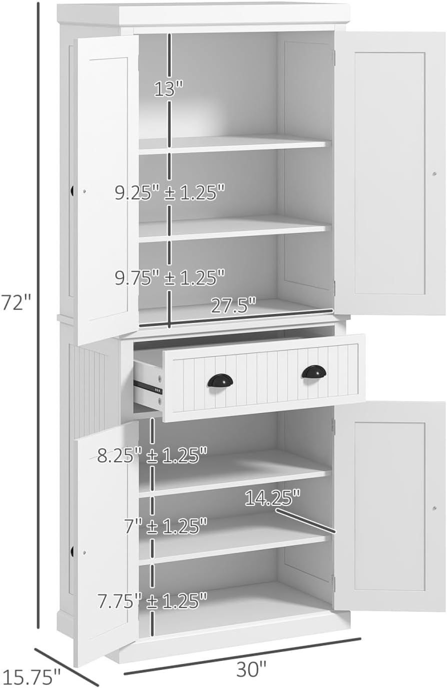 72" Farmhouse Kitchen Pantry Cabinet with Drawer and Adjustable Shelves ...