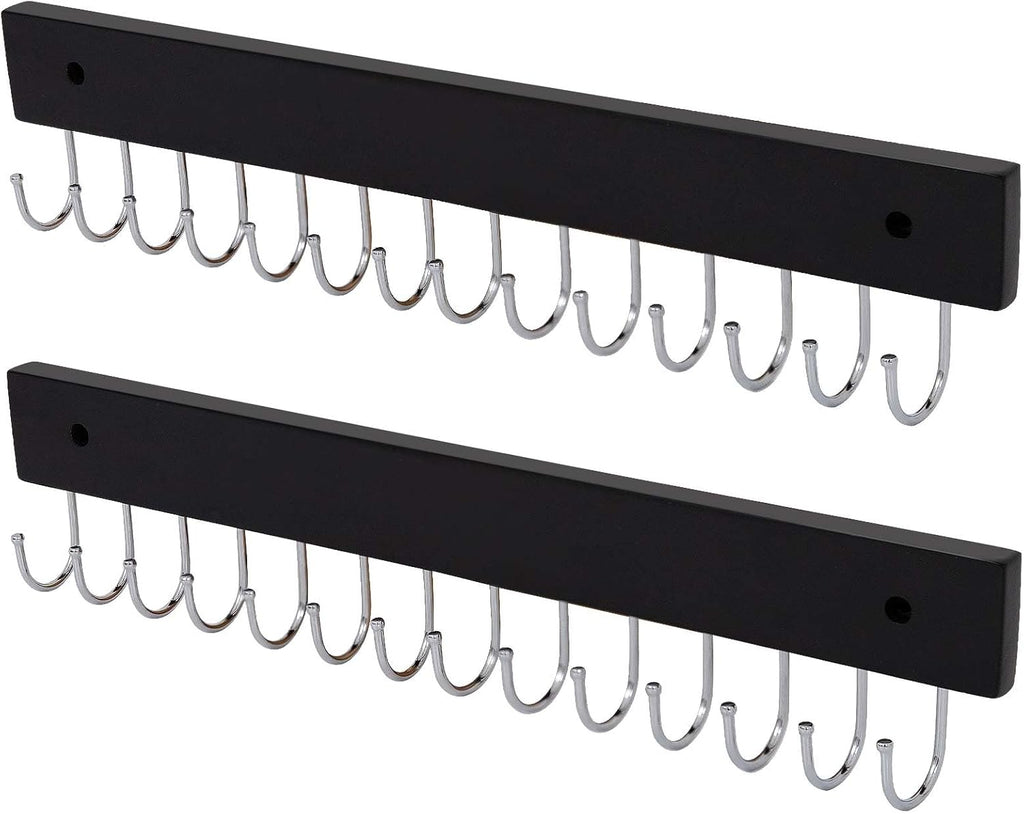 Wall Mounted Necklace Holder, Classic Style Necklace Holder, Tangle-Free Wall Jewelry Organizer with 28 Hooks(2 Packs,Black)