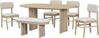Merax Farmhouse Wooden Dining Set of 6, 65 Inch Rectangular Kitchen Table, Upholstered 4 Chairs with Backrest, Bench with Cushion, Easy Assemble, Natural