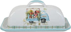 Enamel Butter Dish with Lid Vintage Enamelware Butter Keeper with Flower and Bird Patterns Farmhouse Butter Container Butter holder for Countertop Kitchen Decor (Lightblue)