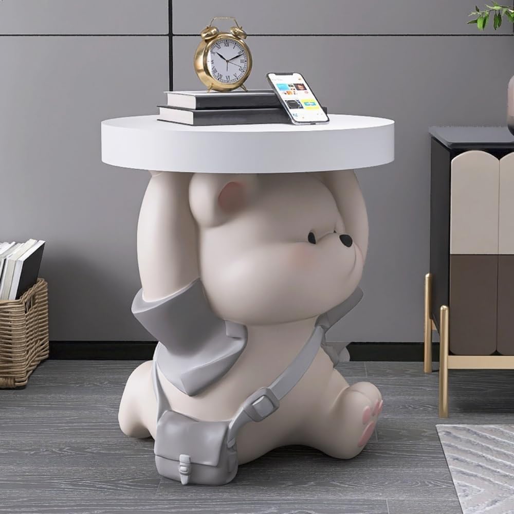 Cute Resin Bear Side Table with MDF Desktop, Modern and Simple Bedside Table,...