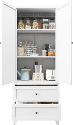 72" Tall Kitchen Pantry Cabinet, White Cabinets with 2 Drawers & Adjustable Shelves, Freestanding Metal Storage Cabinet for Living Room, Dining Room, Bathroom
