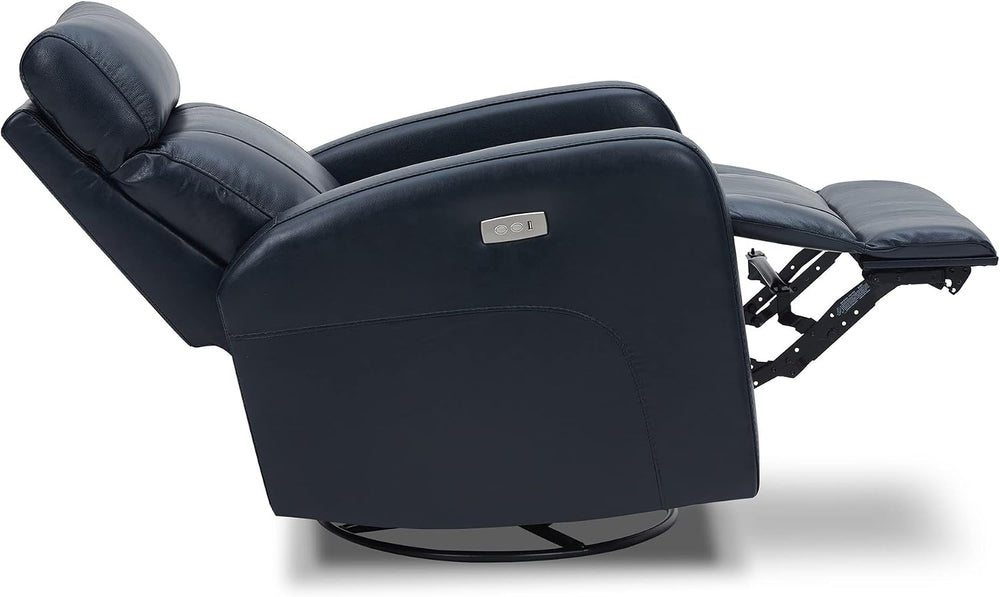 CHITA Genuine Leather Power Recliner Chair for Adults, Swivel Glider, Navy