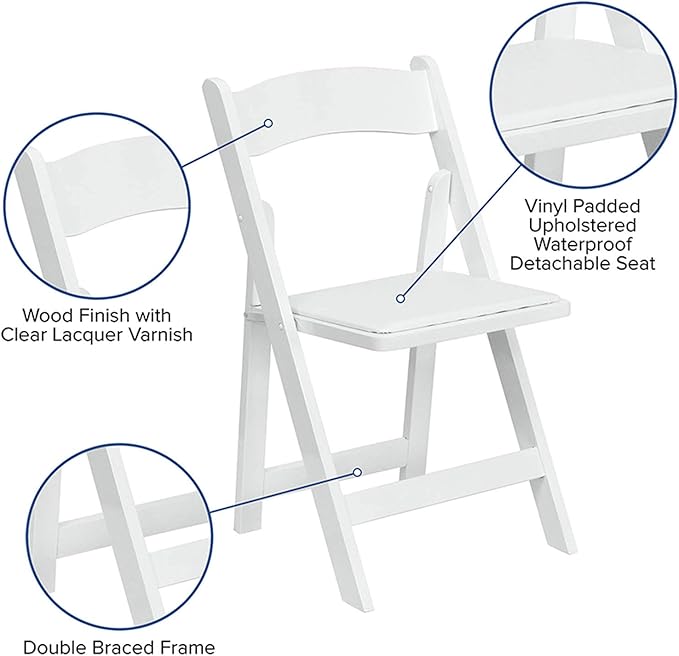 Flash Furniture Hercules Series Beechwood Folding Event Chairs with Padded Seats, Modern Wooden Folding Banquet Chairs, Set of 4, White
