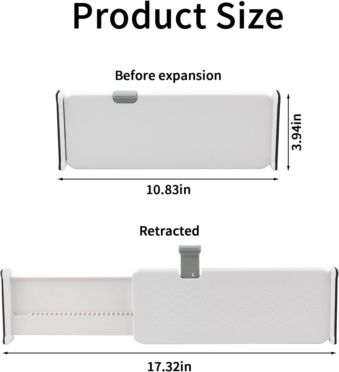 Drawer Dividers 1 Pack Short 11.3-17 Inch Long 4 Inch High | Expandable Dresser Organizer, Stackable Plastic Separators, Spring Loaded with Silicone Pads