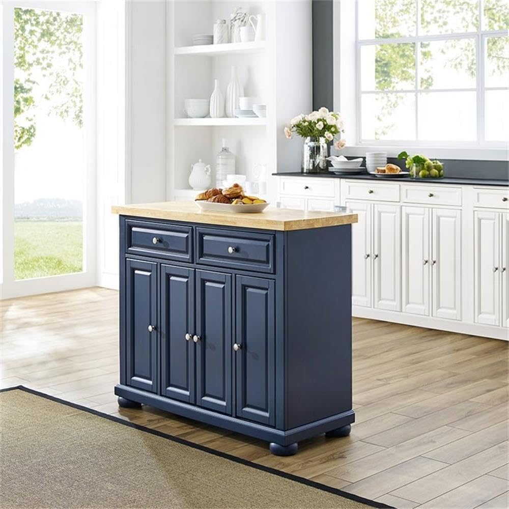 Pemberly Row Contemporary Kitchen Island Cart, Solid Wood Butcher Block Top, ...